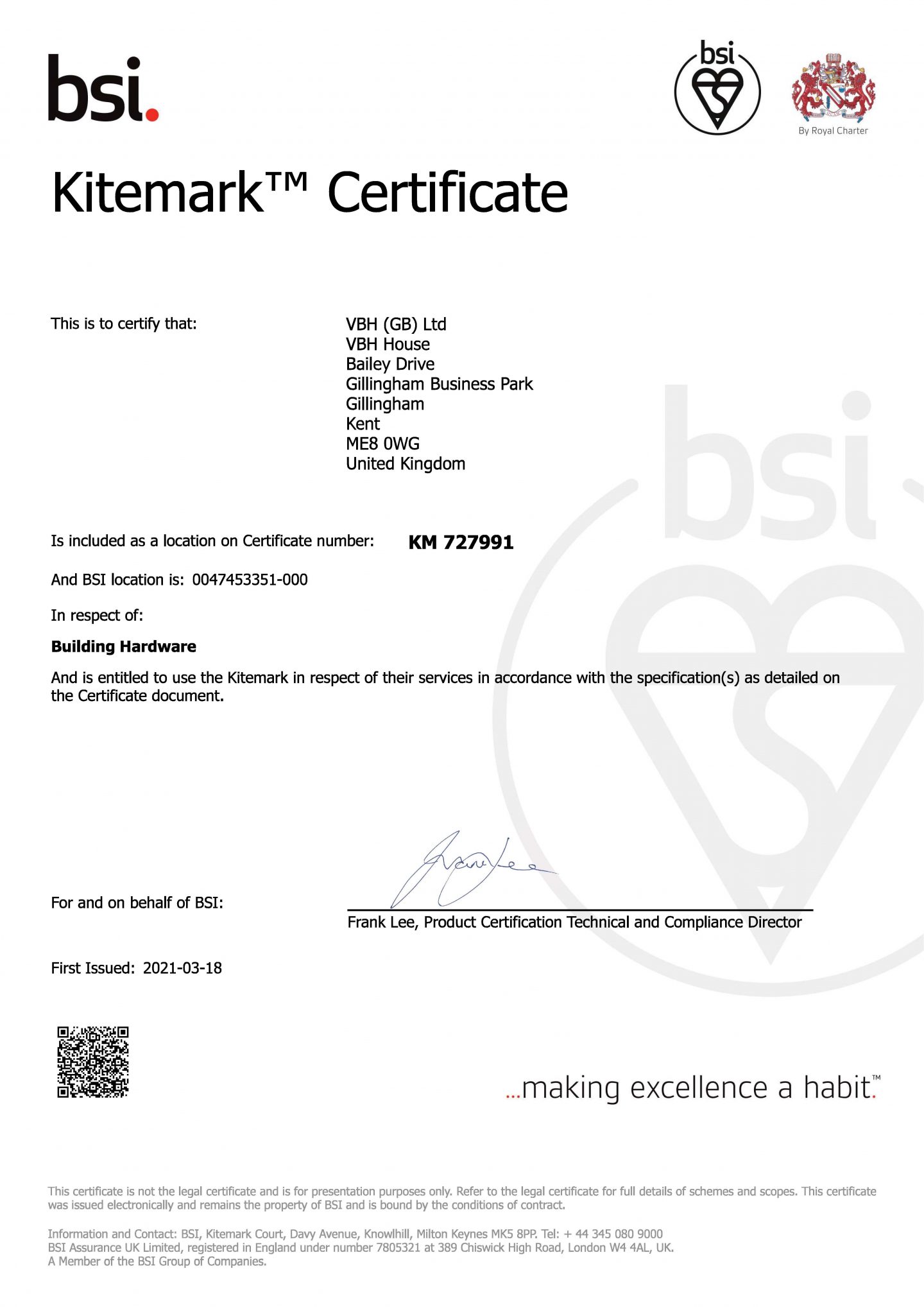We Are BSI Kitemark Registered! Window & Door Hardware Guarantee