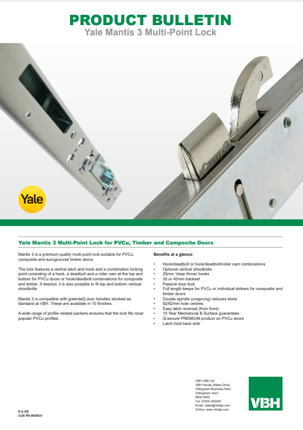 Yale Mantis 3 Multi-Point Lock For PVCu, Timber and Composite Doors