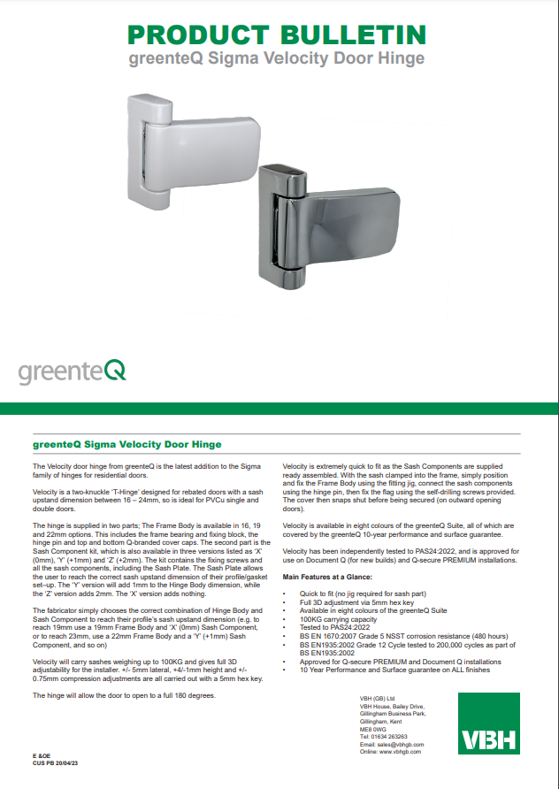 greenteQ Sigma Velocity Door Hinge