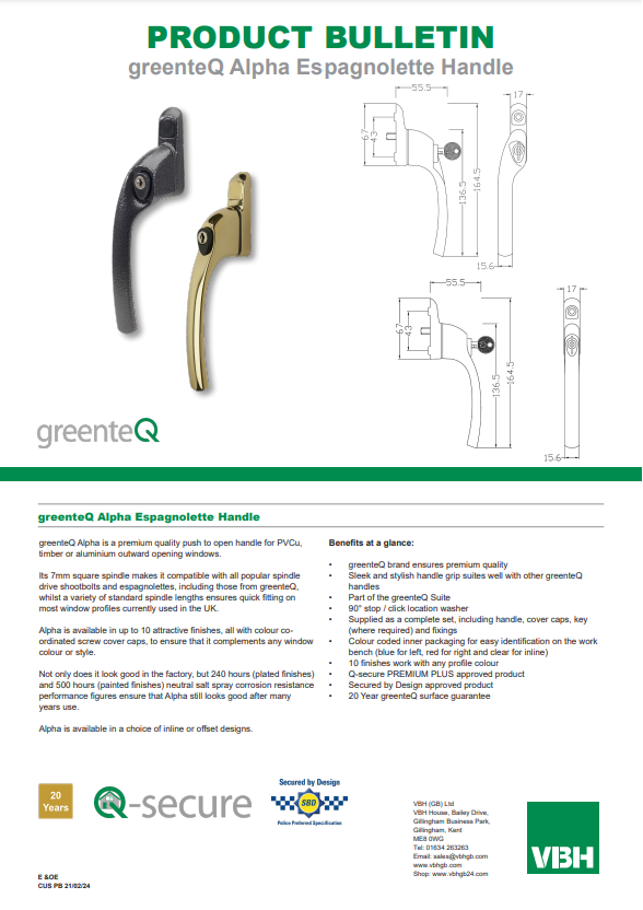greenteQ Alpha Espagnolette Handle