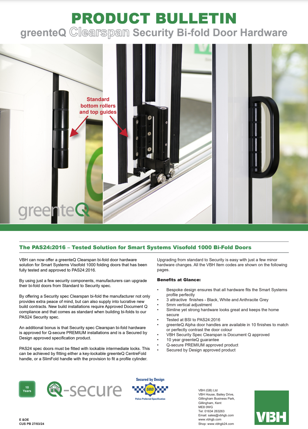 greenteQ Clearspan Bi-Fold Door Hardware to suit Smart Systems Visofold 1000